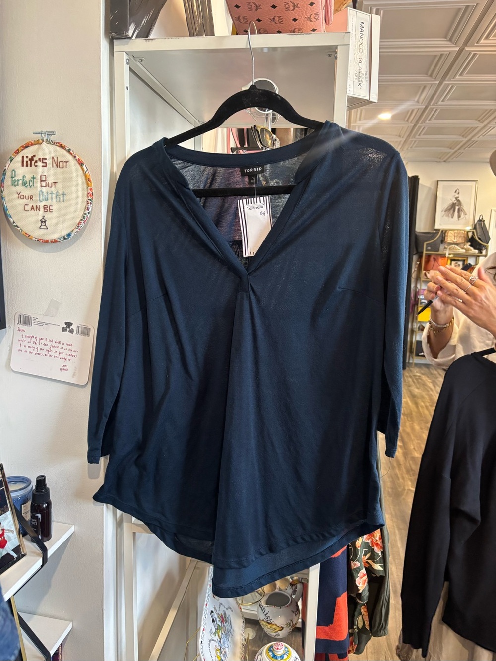 torrid Navy V-Neck Long Sleeve Lightweight Top